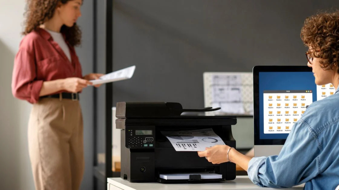 side-view-woman-using-printer-work